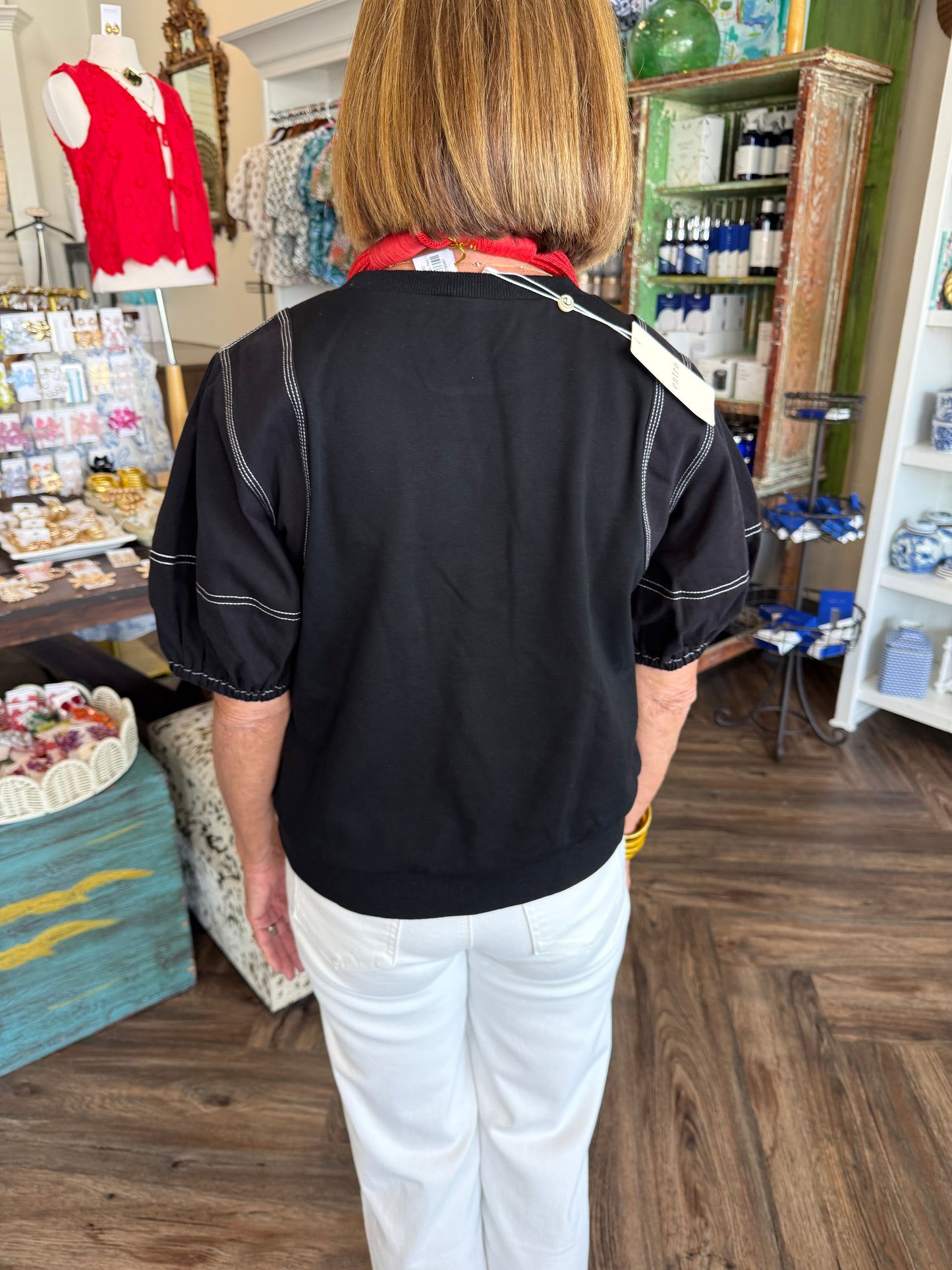 Exposed Stitch Black Top