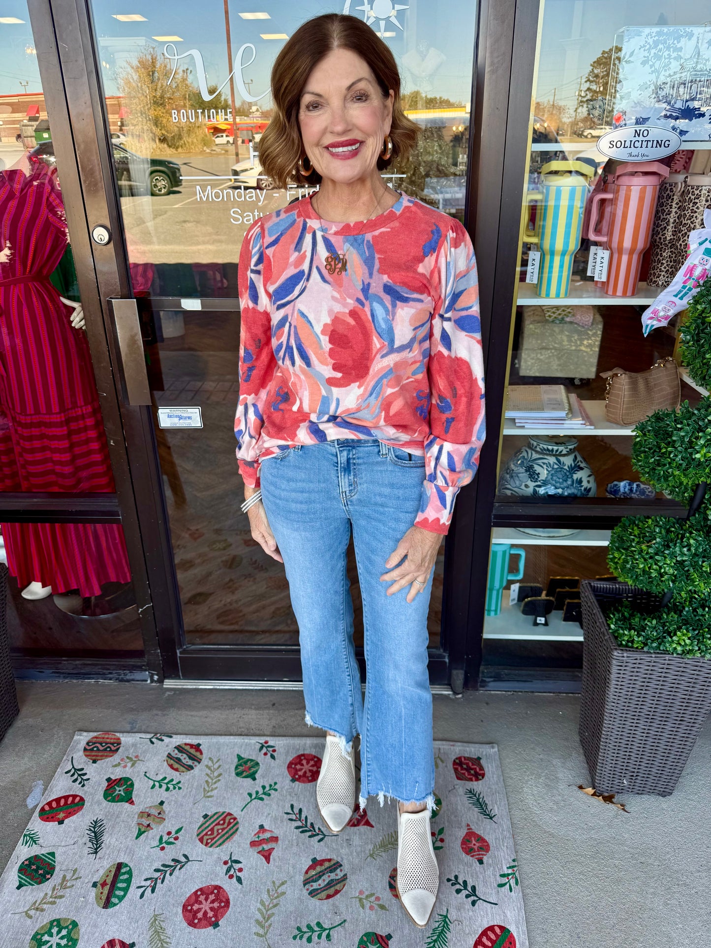 Brushed Floral Top: Red