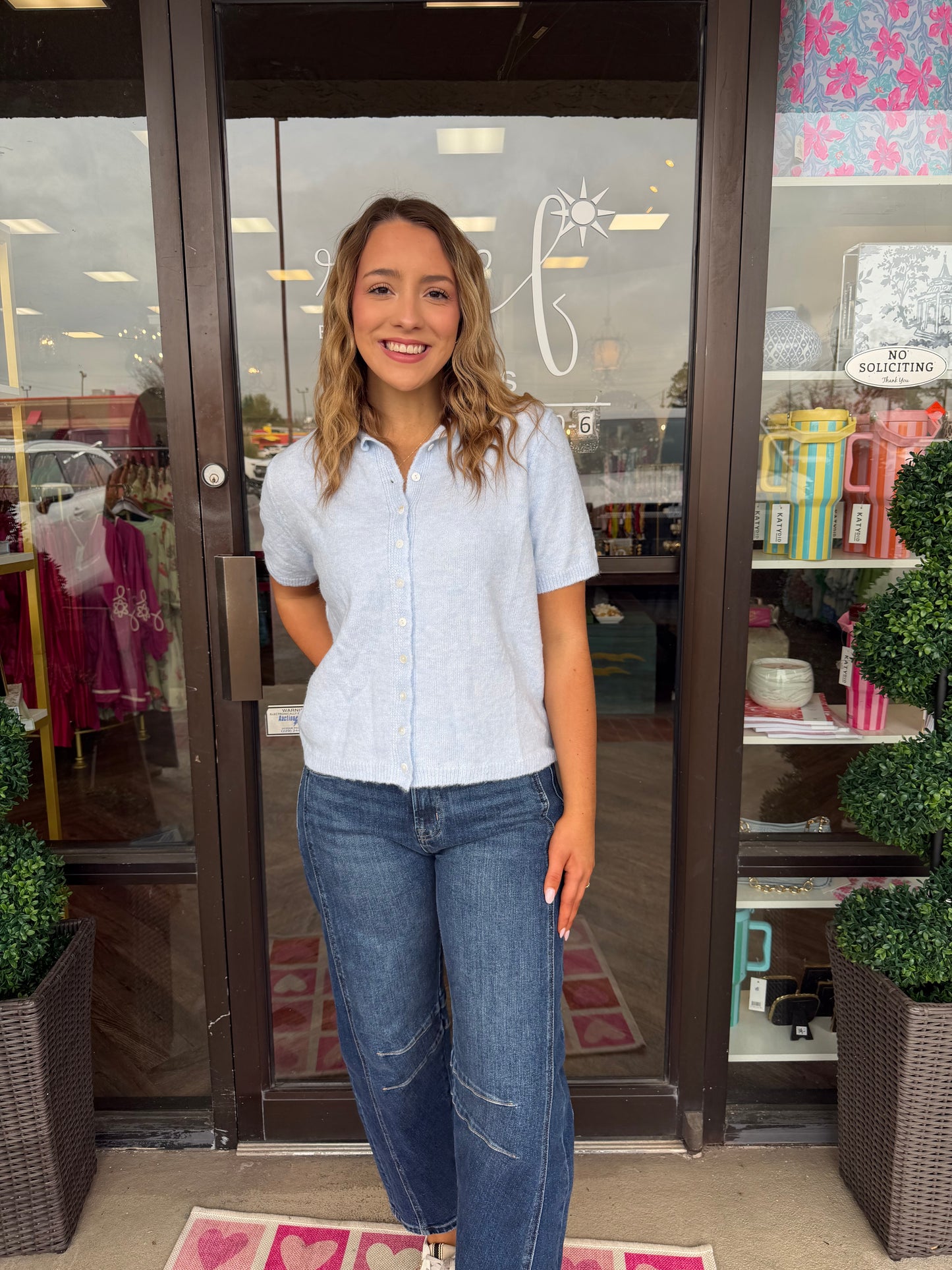 Short Sleeve Cardigan: Baby Blue