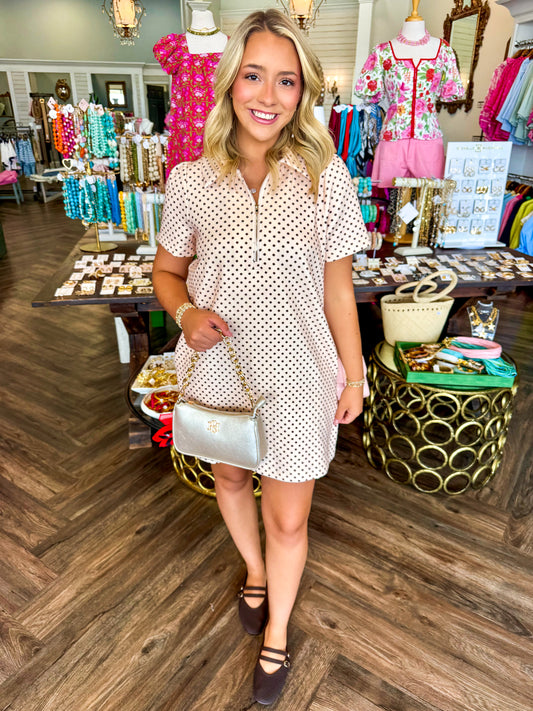 Scuba Dot to Dot Dress: Ecru