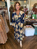 Navy and Floral Midi Dress
