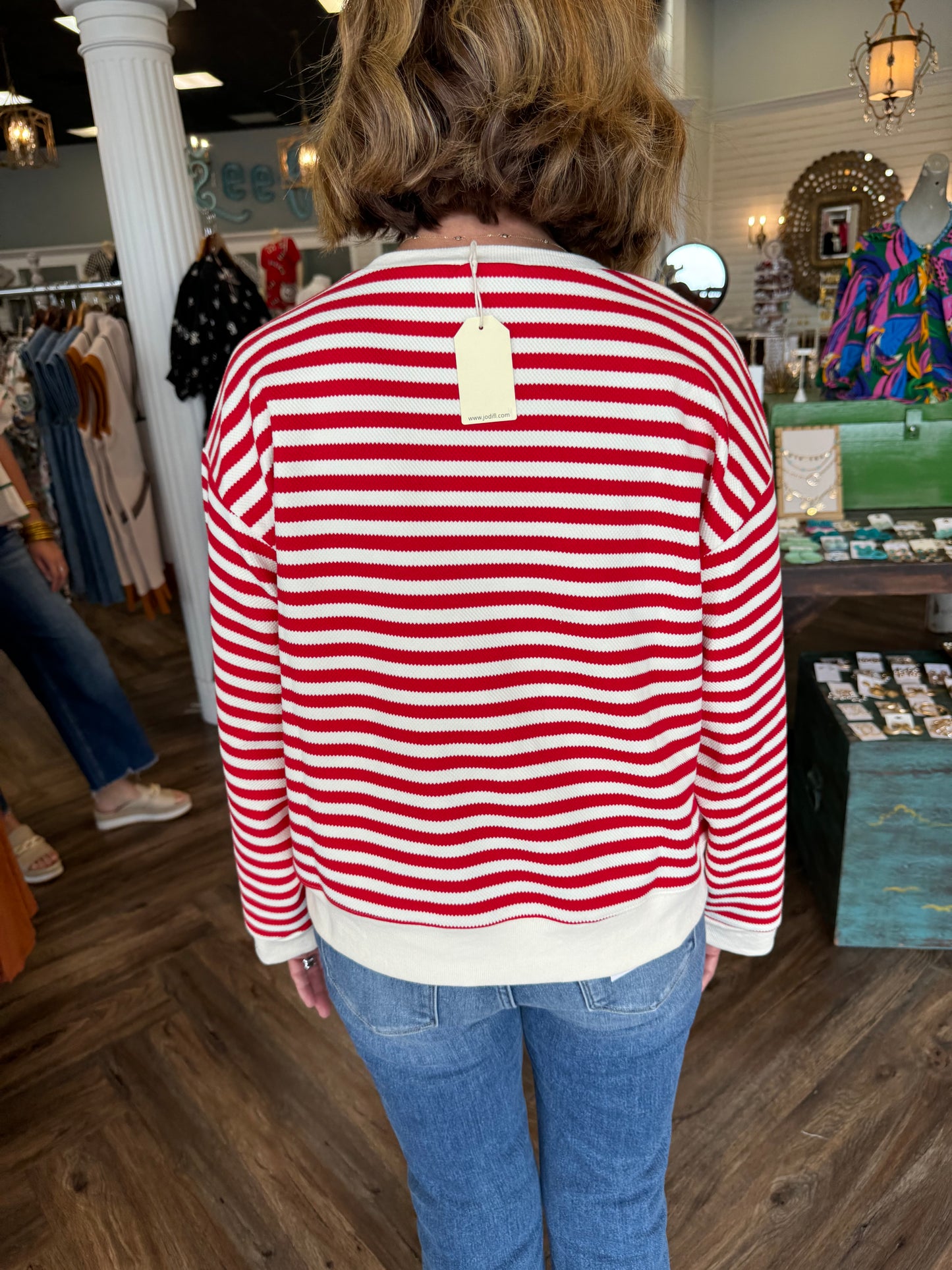 Red and White Striped Black Bow Top