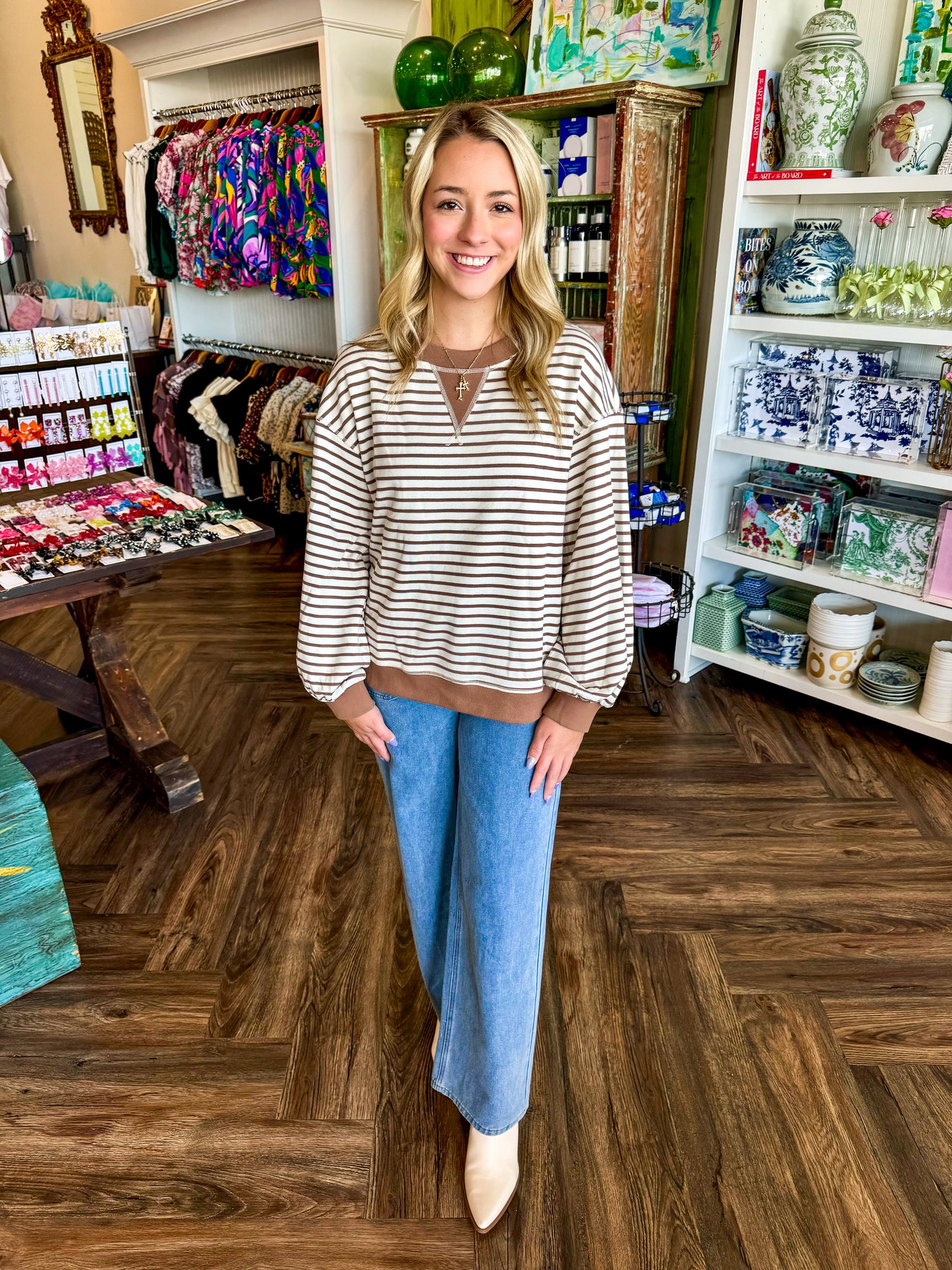 Casual Brown Stripe Top