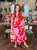 Pink Red Eyelet Midi Dress