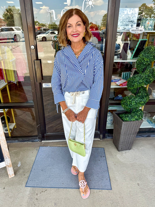 Sue Stripe Blouse: Blue