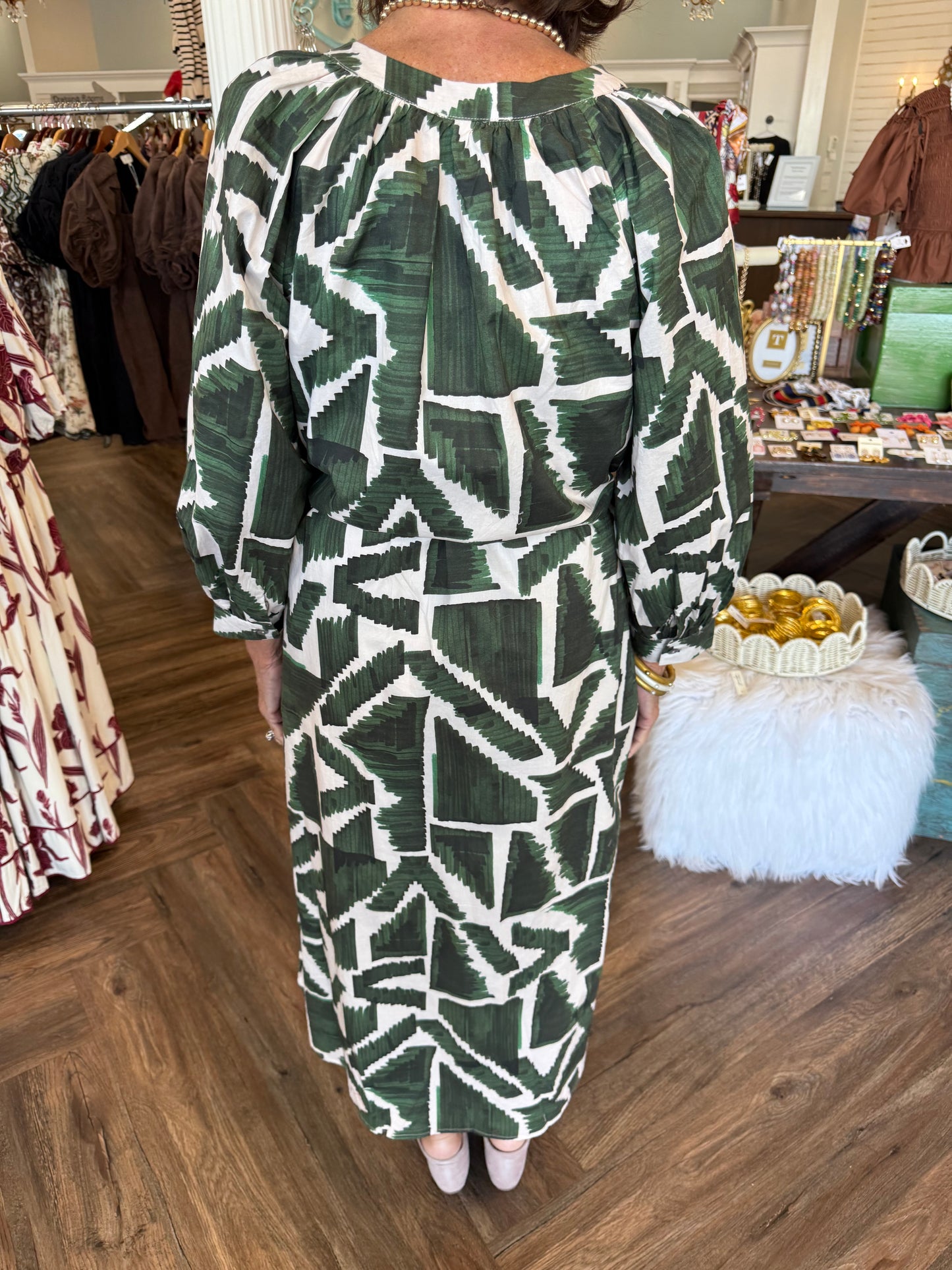 Geo Olive Midi Dress