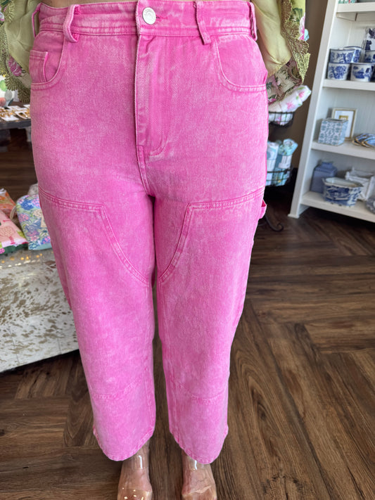 Mineral Wash Patch Jeans: Pink