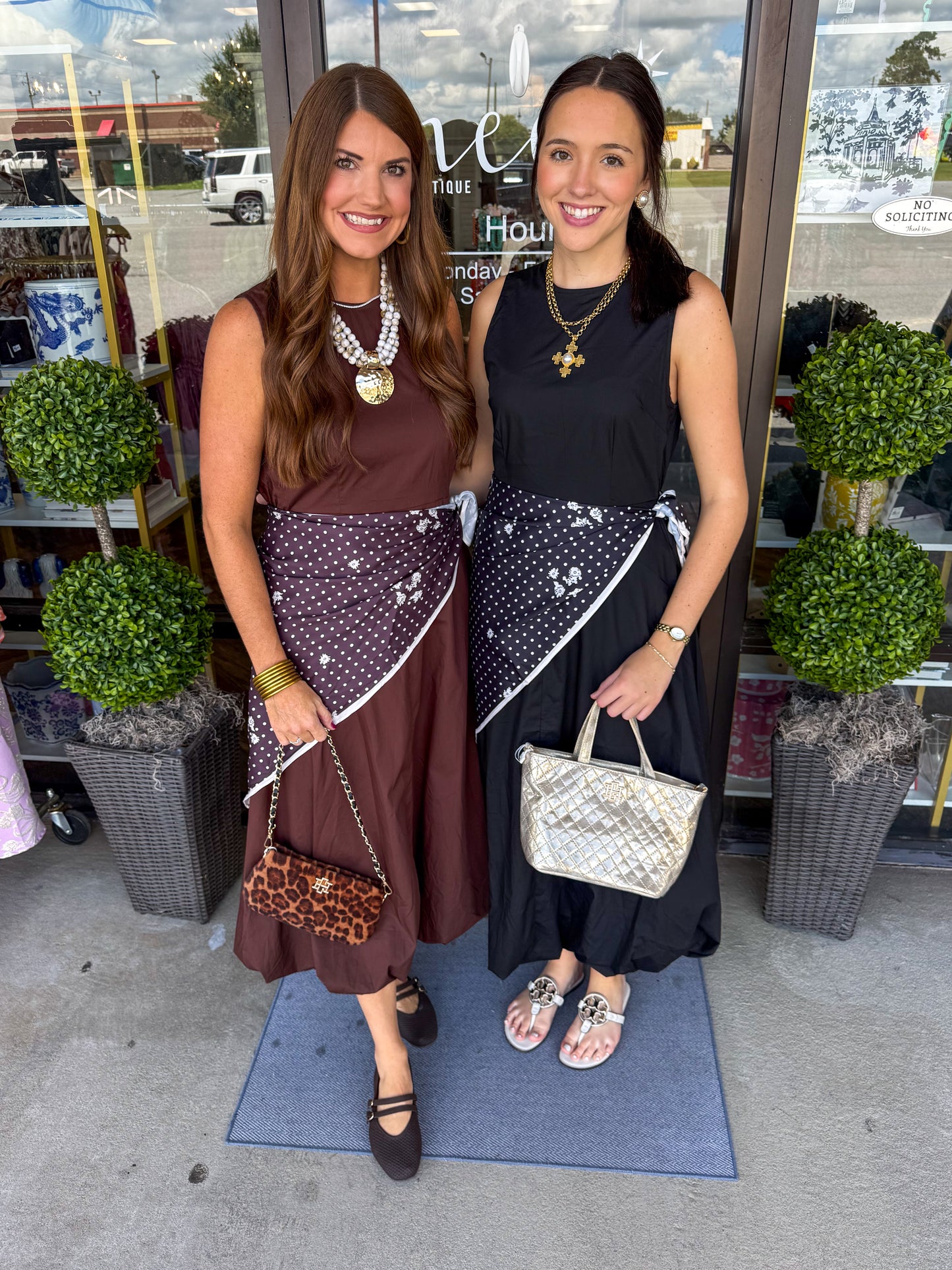 Brown Removable Scarf Midi Dress