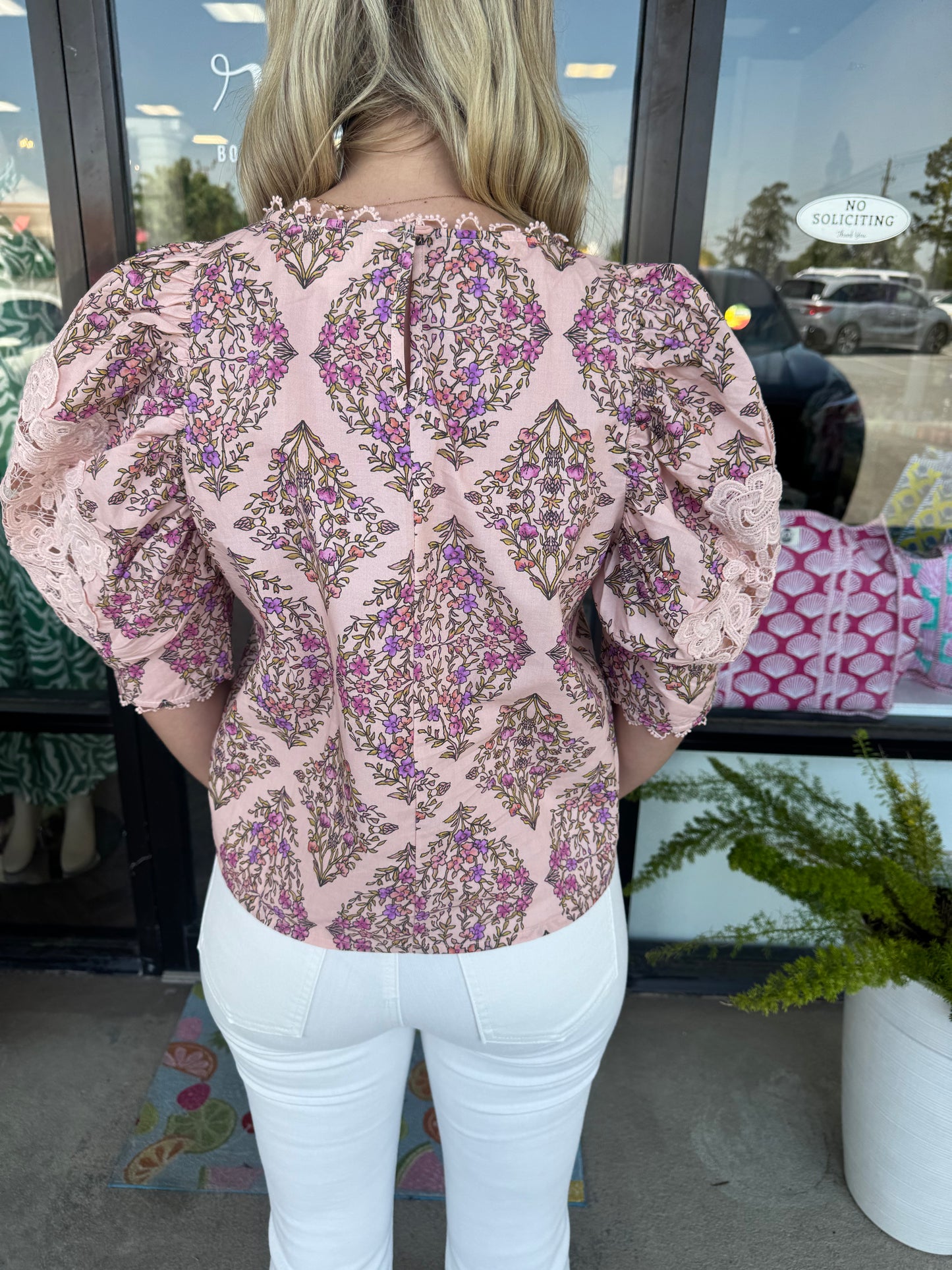 Vintage Flower Puff Top: Blush