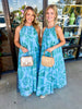 Greenery Blue Maxi Halter Dress