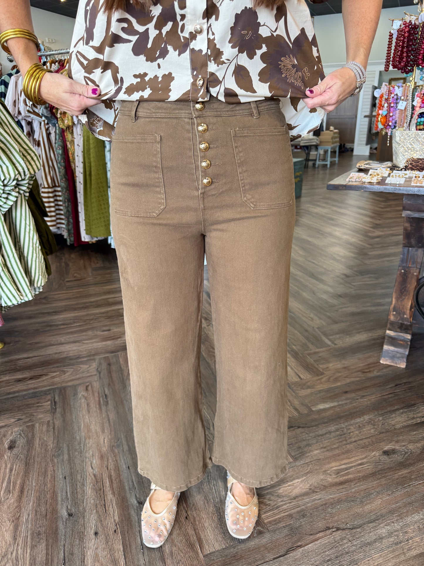 Gold Button Brown Jeans