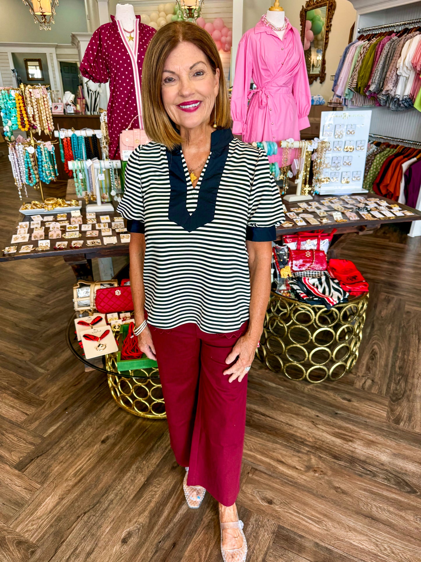 Black Striped Collar Top