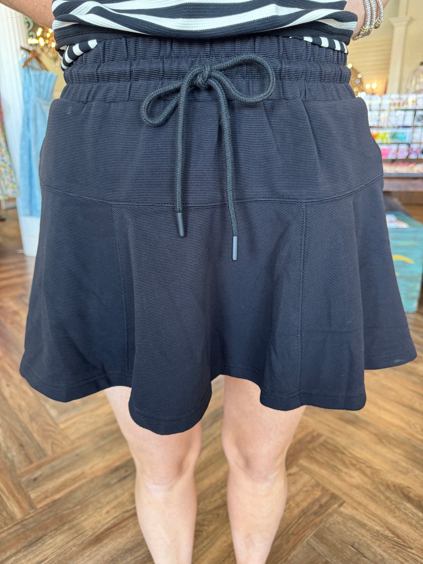 Drawstring Swing Skort: Black