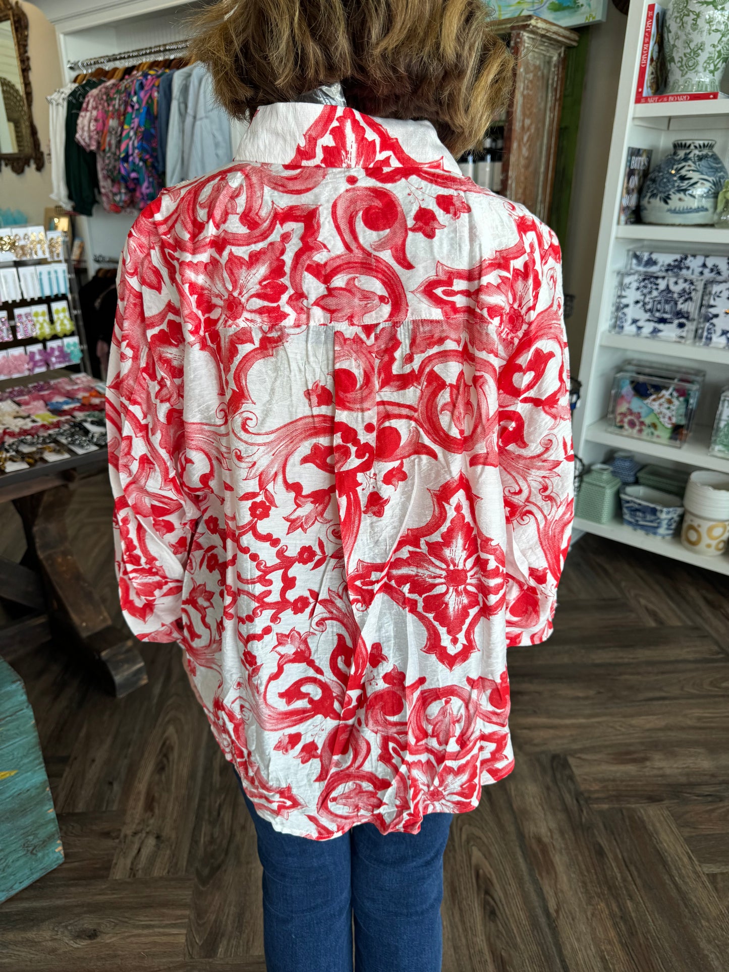 Vibrant Red Pattern Blouse