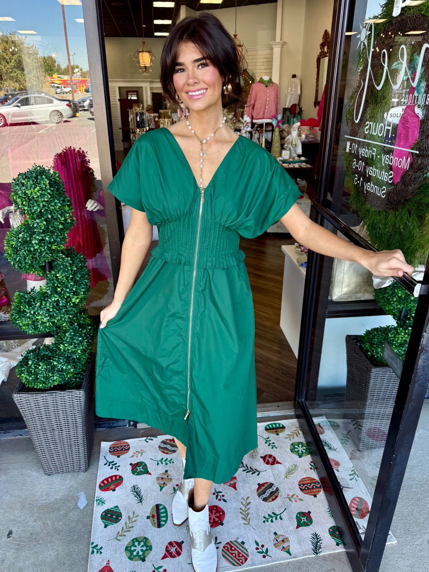 Give Thanks Midi Dress: Forest