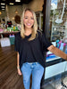 V-Neck Corded Top- Black