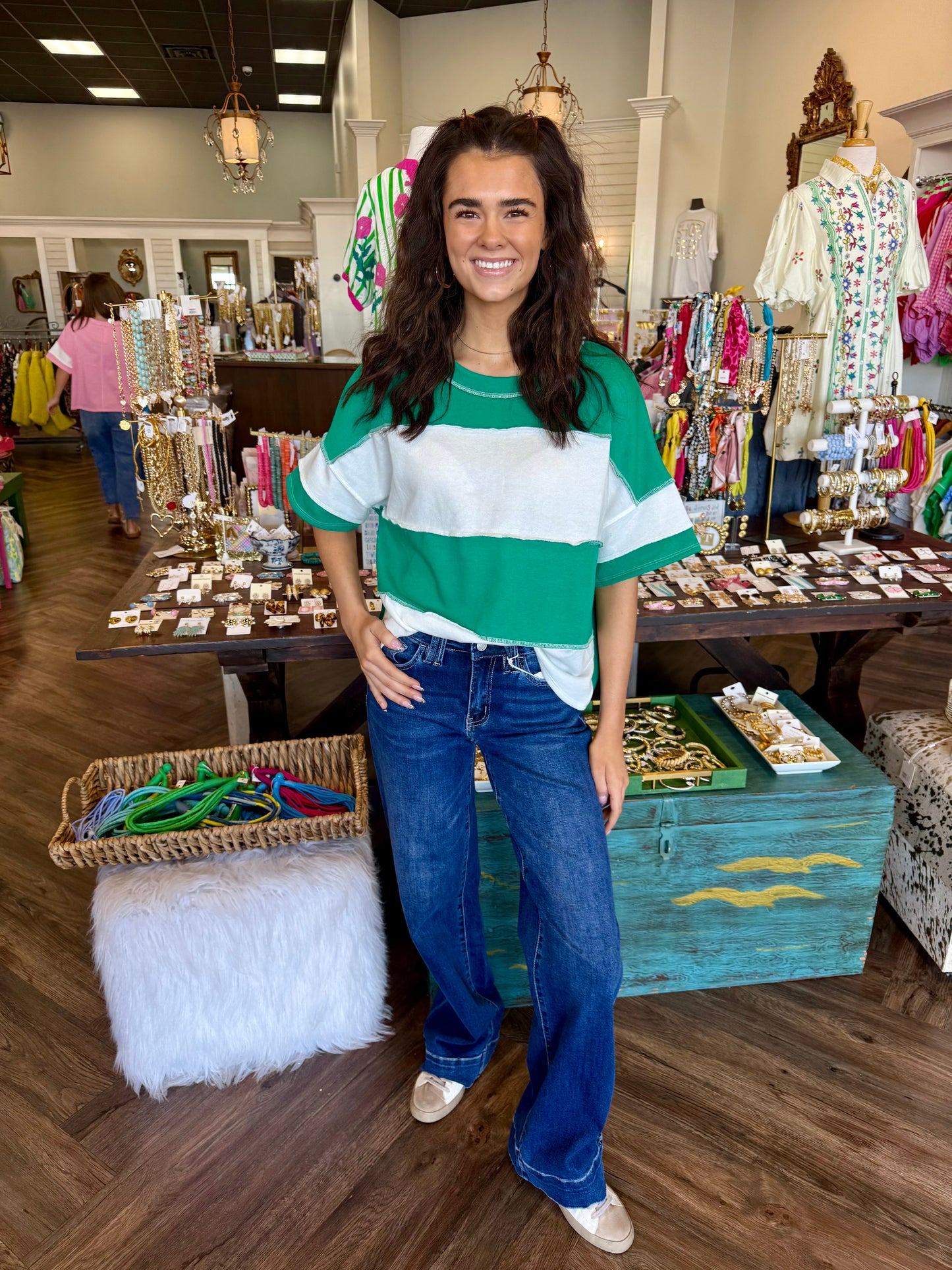Big Stripe Tee: Kelly Green