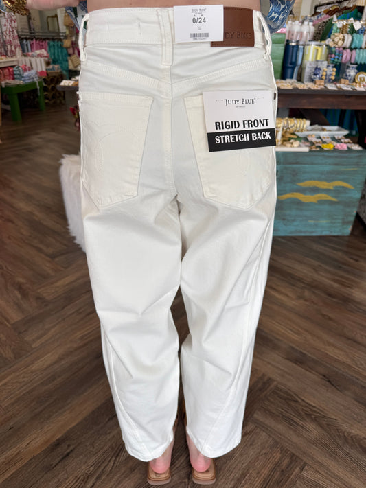 Judy Blue White Barrel Jeans