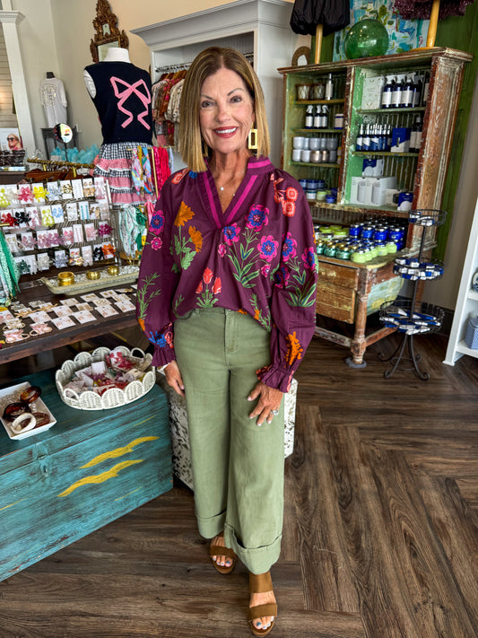Burgandy Floral Mix Top