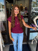 Rustic Gathered Knit Top: Burgandy