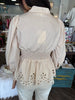 Casie Peplum Eyelet Top: Ecru