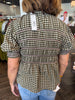 Plaid Smocked Puff Sleeve Top: Olive