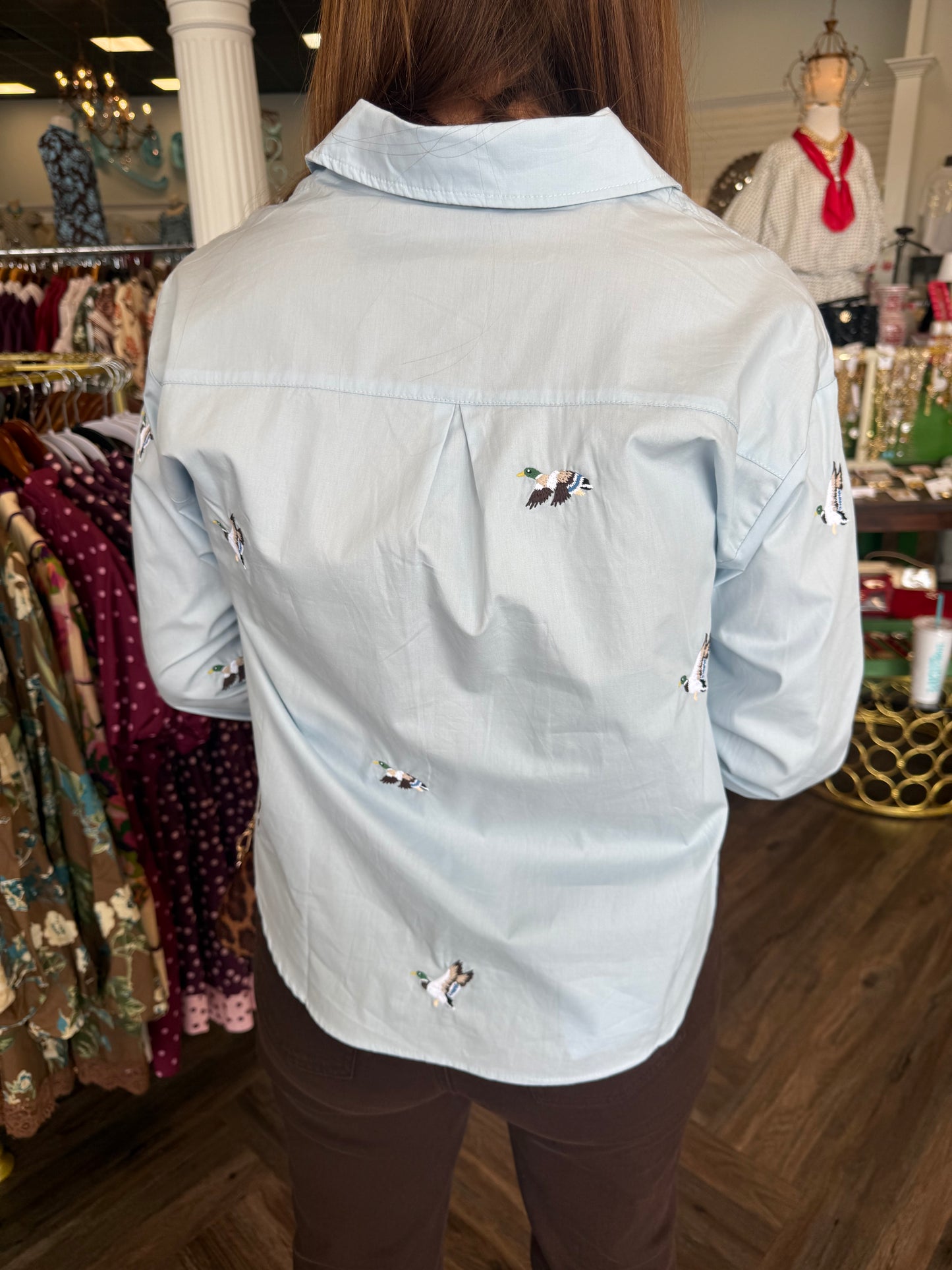 Duck Embroidered Top: Blue