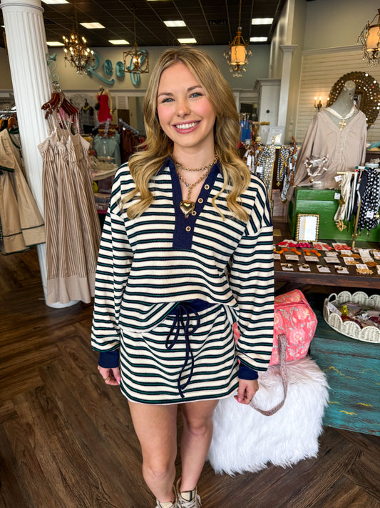 Midnight and Cream Striped Skort Set