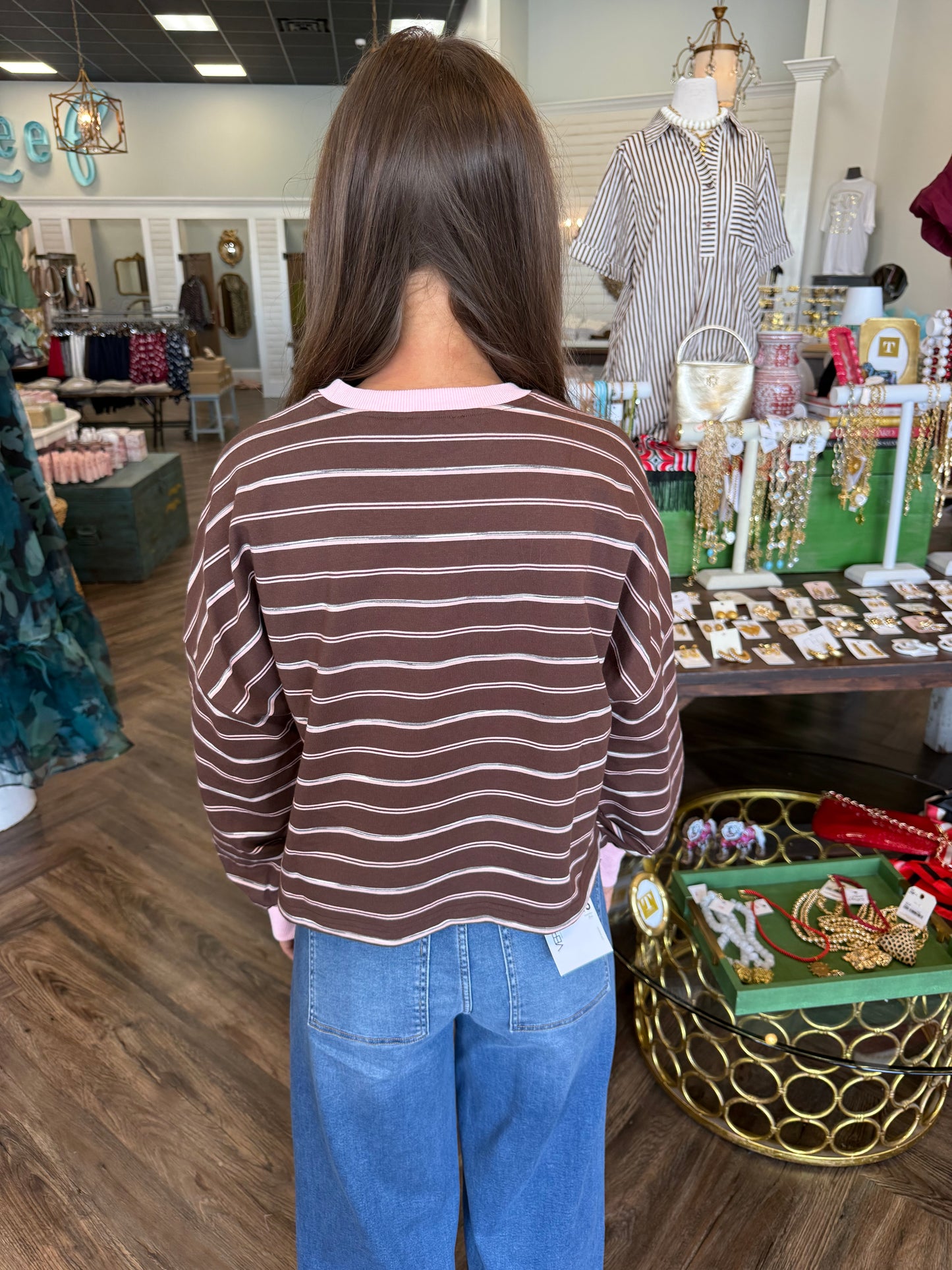 Pink and Brown Striped Casual Top