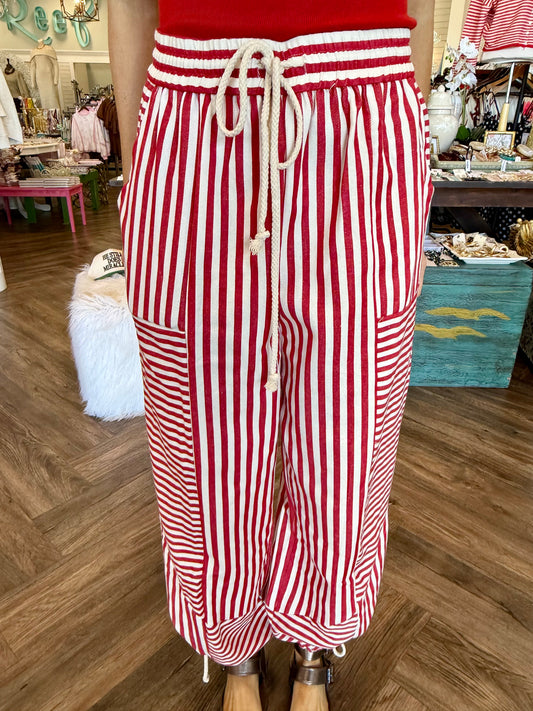Striped Tie Pants: Red