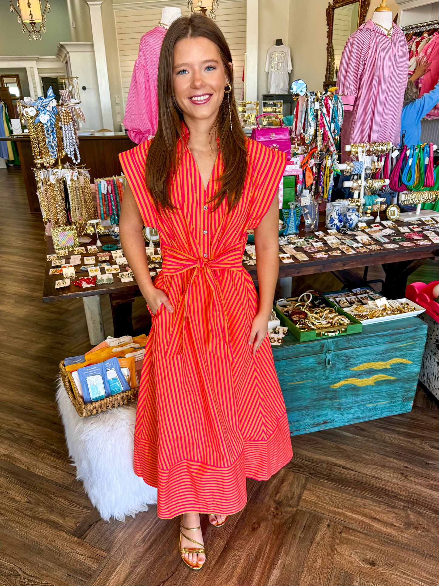 Coral Orange Line Dress