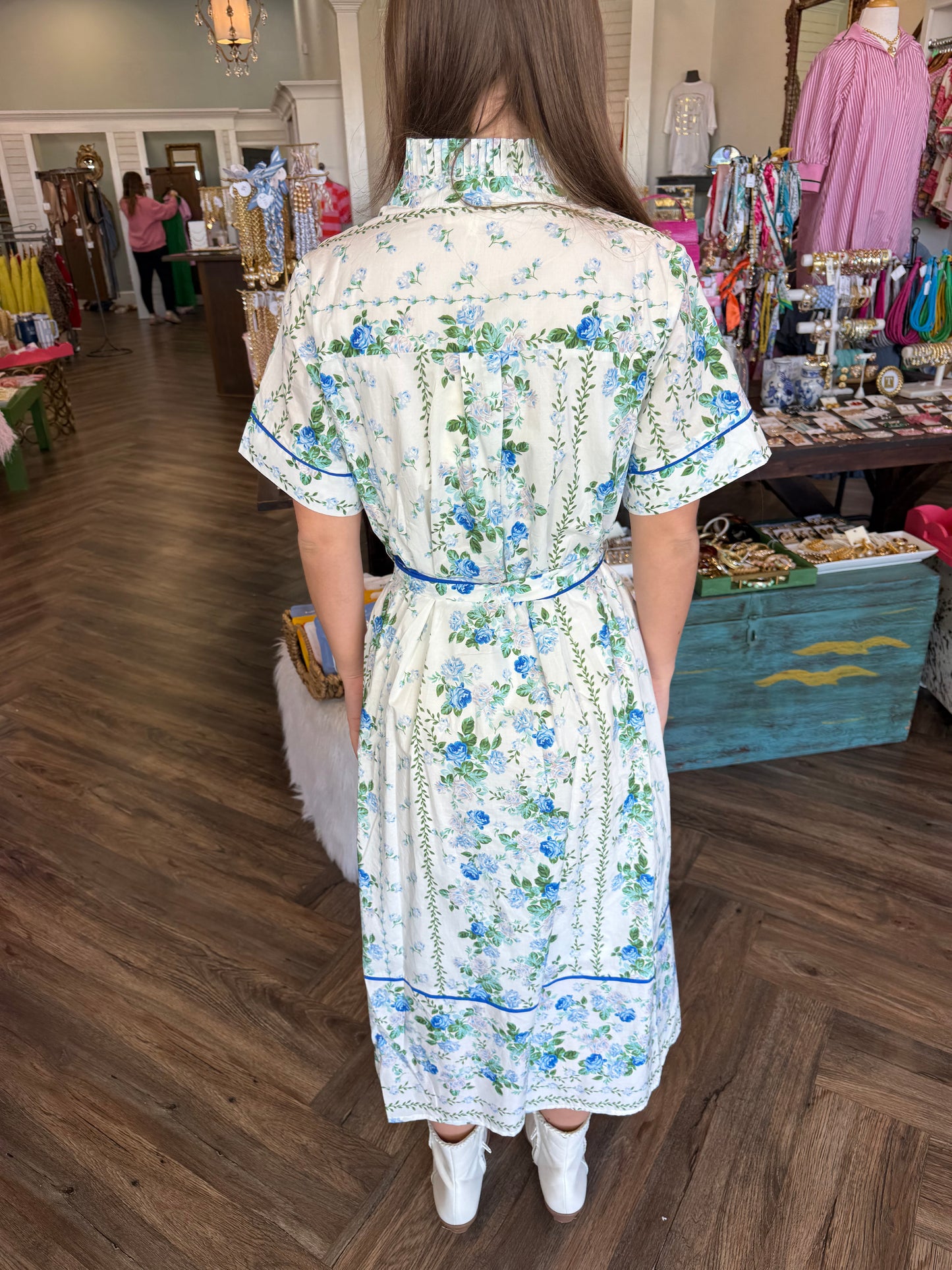 Blue Rose Vine Midi Dress