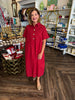 Starburst Button Crimson Midi Dress
