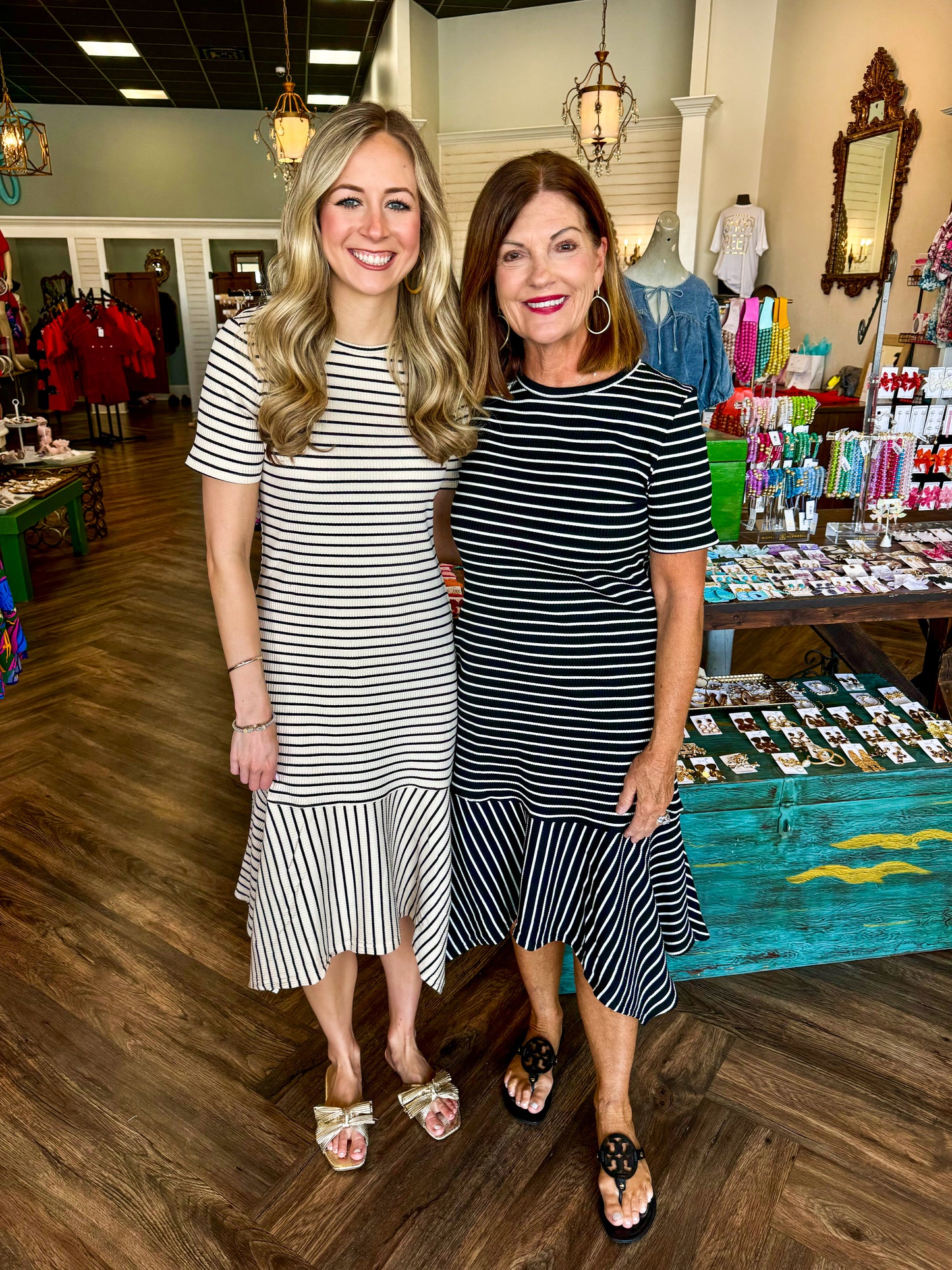 Ribbed Ruffle Striped Midi Dress: White