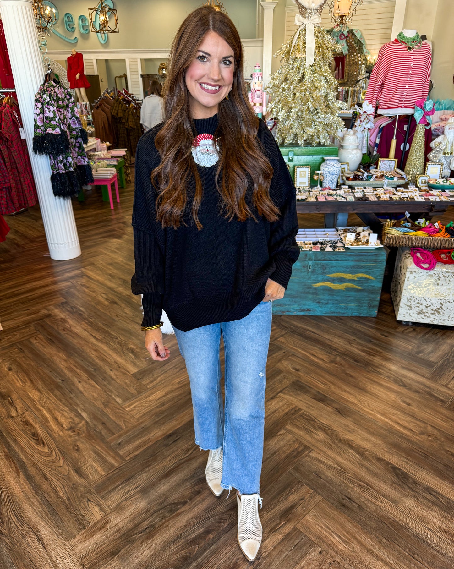 Mockneck Side Slit Sweater: Black