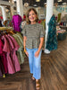 Plaid Smocked Puff Sleeve Top: Olive