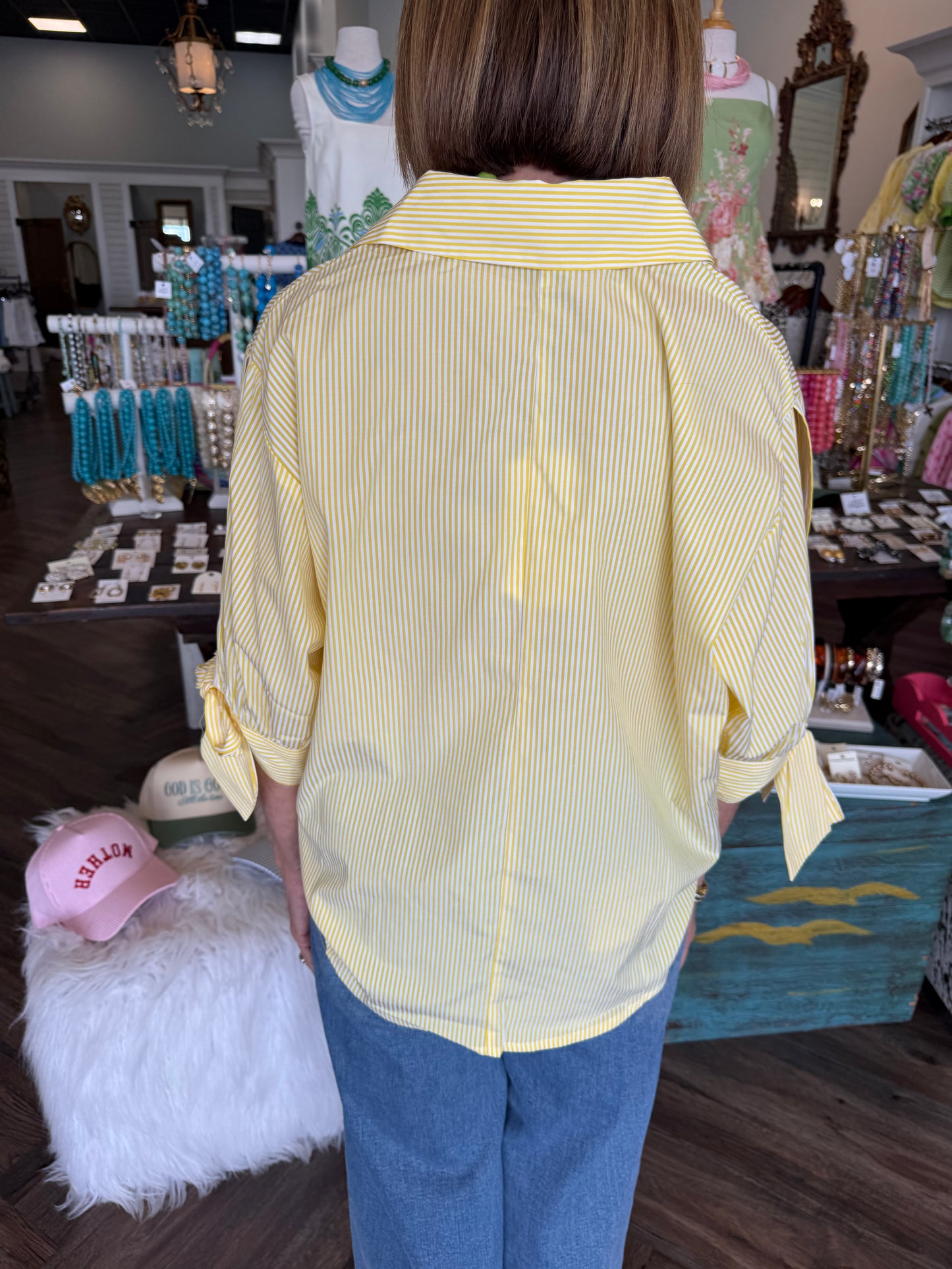 Lemon Button Up Tie Sleeve Top