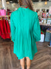 Long Sleeve Pintuck Mini Dress: Green