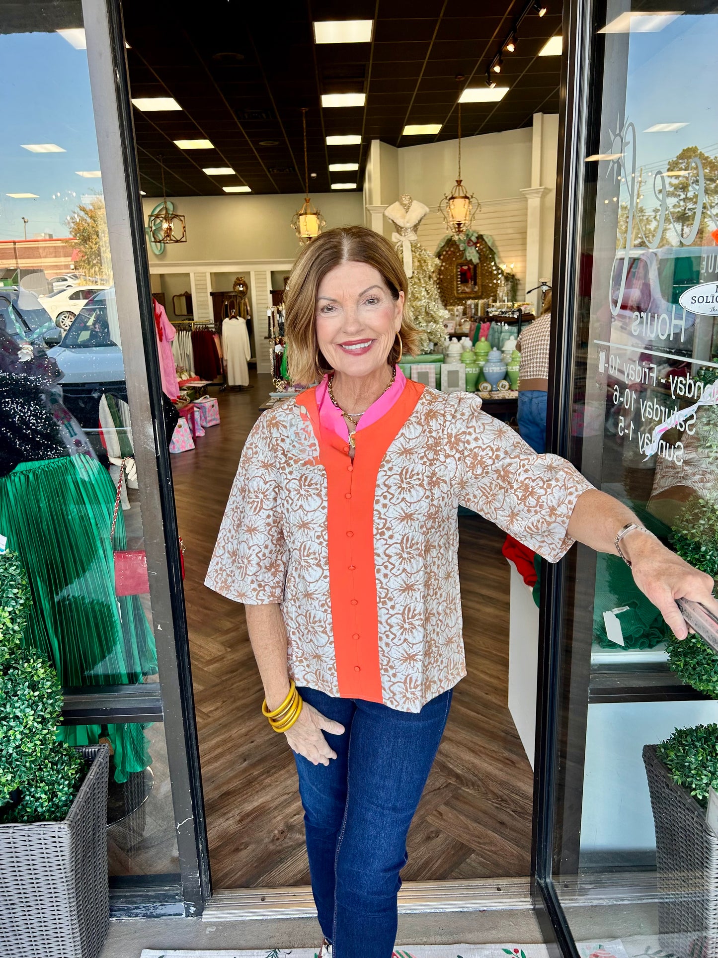 Orange Colorblock Floral Top