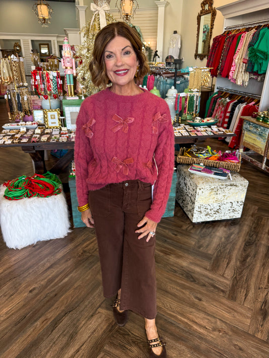 Bow Cozy Sweater: Mauve