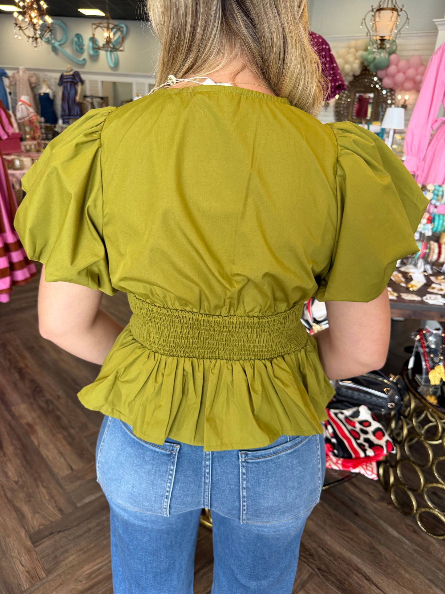 Olive-You Stitched Peplum Top