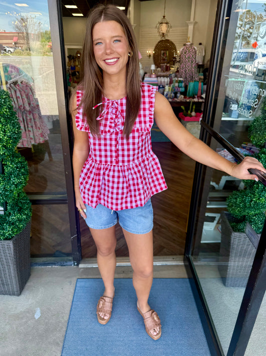 Big Collar Red Gingham Top