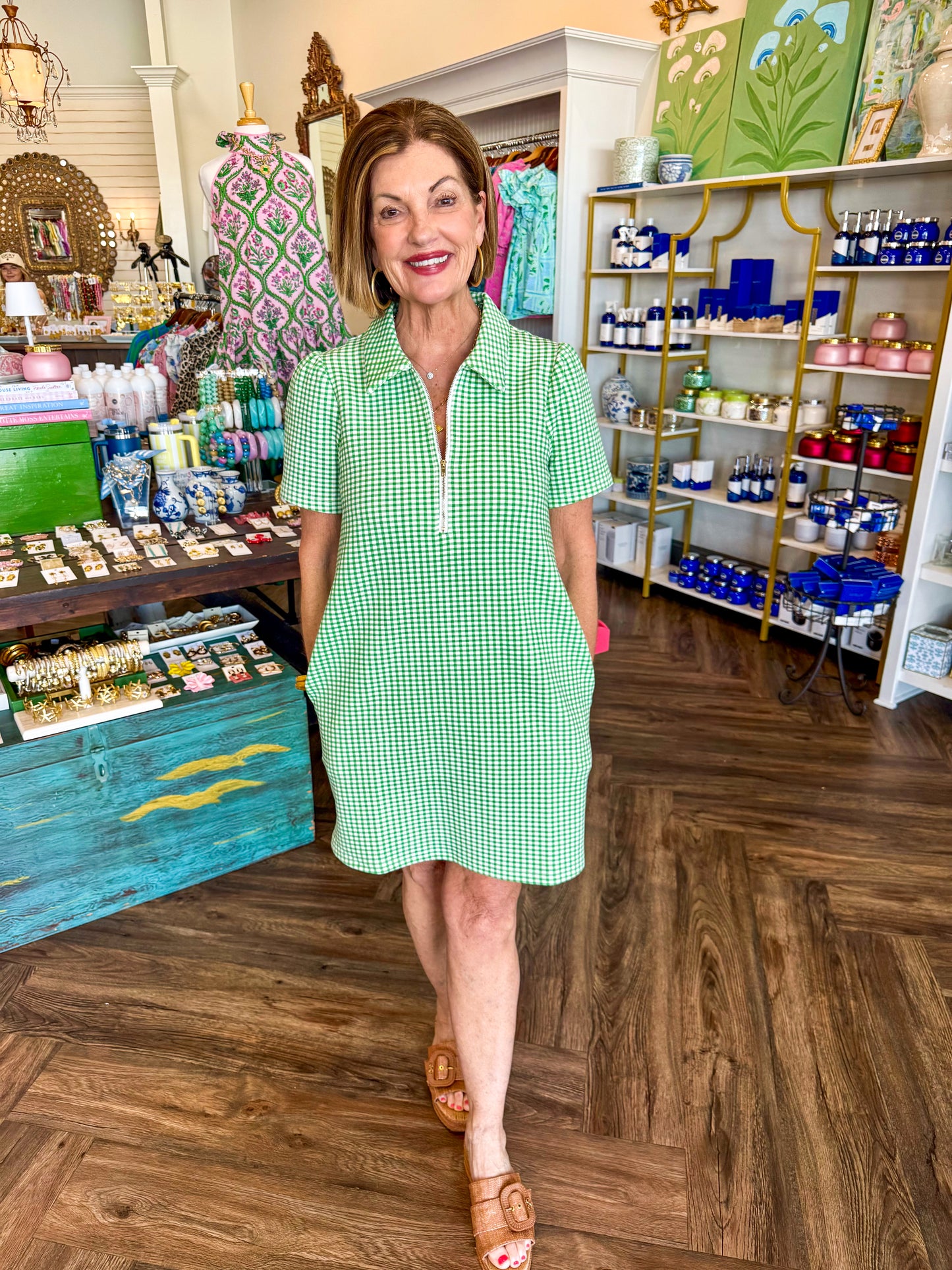 Gingham Girl Dress: Green