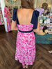 Pink and Navy Design Midi Dress