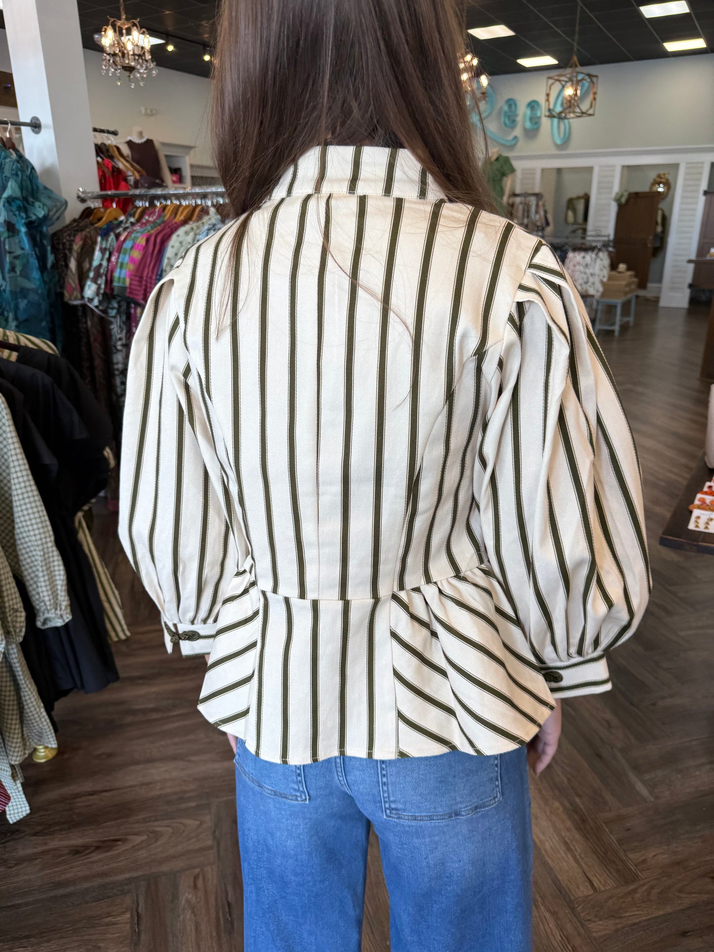 Eloise Stripe Top: Olive