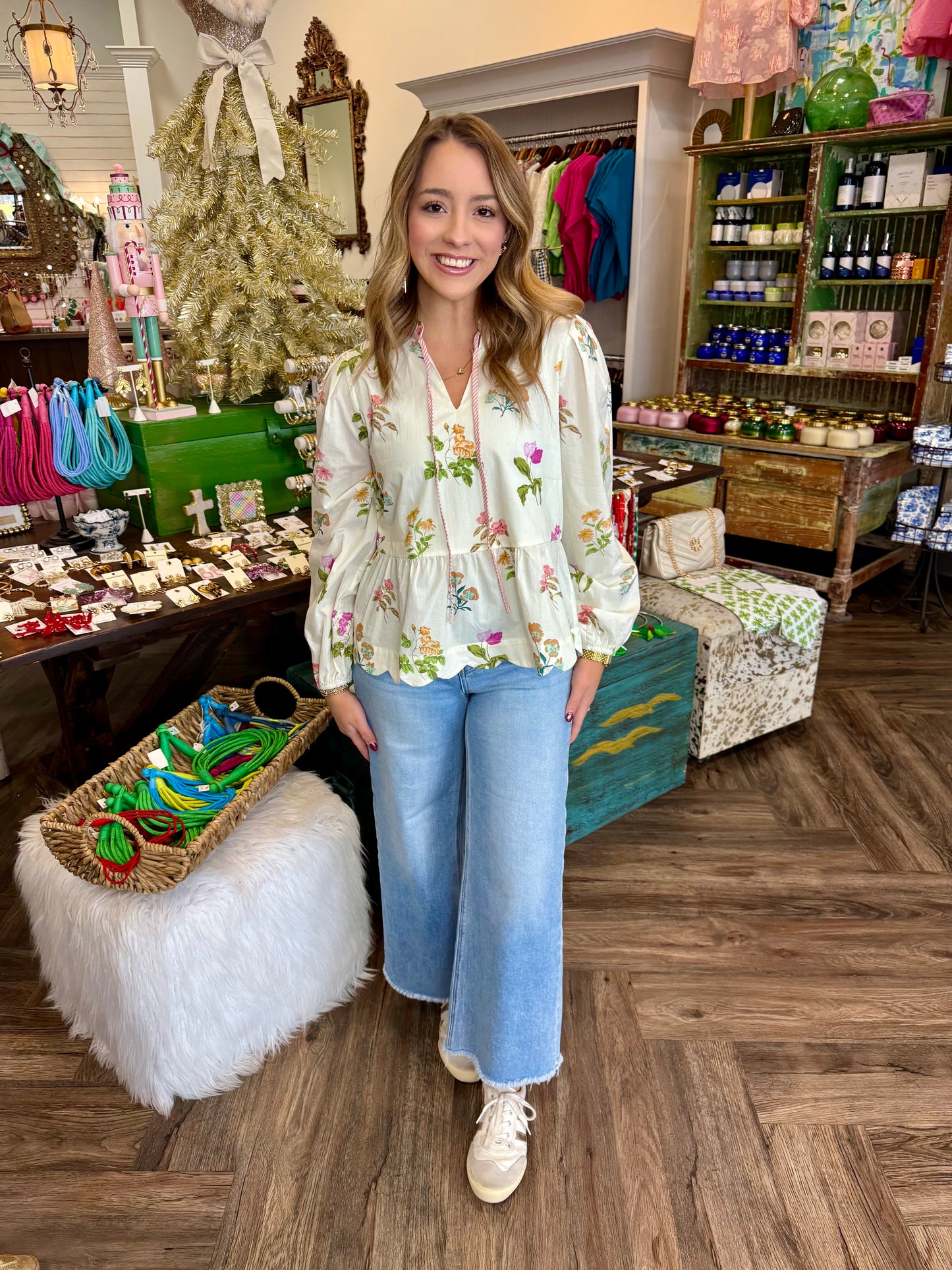 Scalloped Peplum Top: Ivory