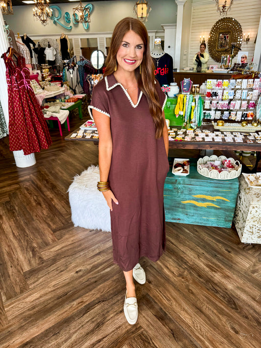 Stacy Solid Midi Dress: Brown