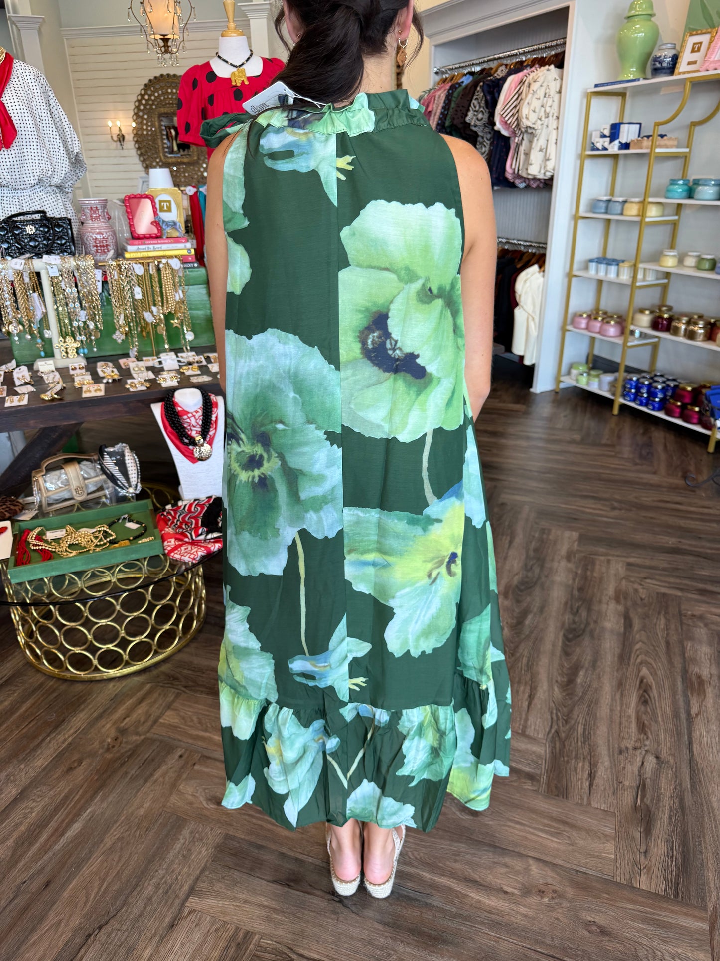 Hunter Green Garden Neck Tie Dress