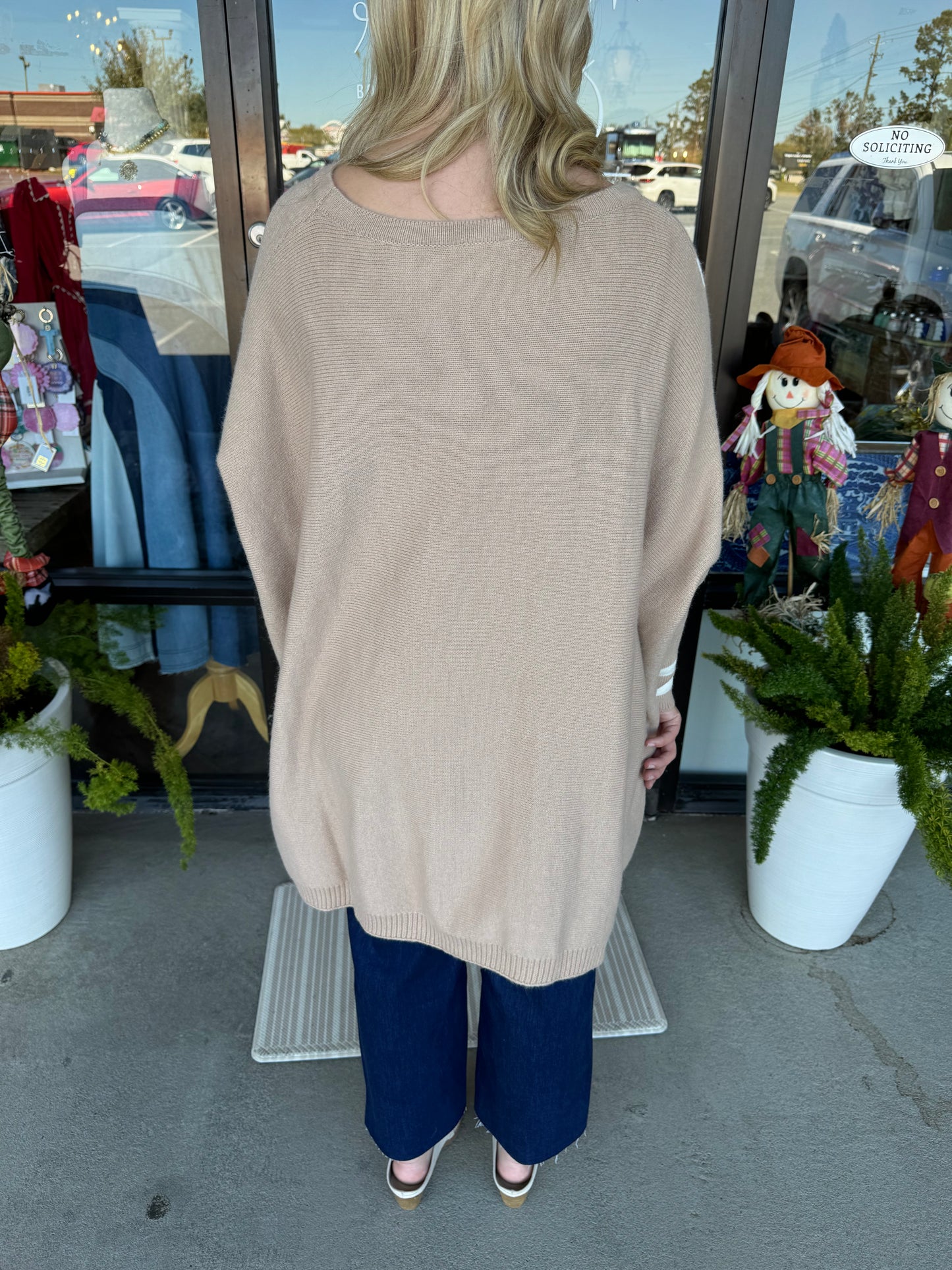 Oversized Stripe Sweater:Tan