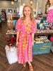 Pink & Gold Design Maxi Dress